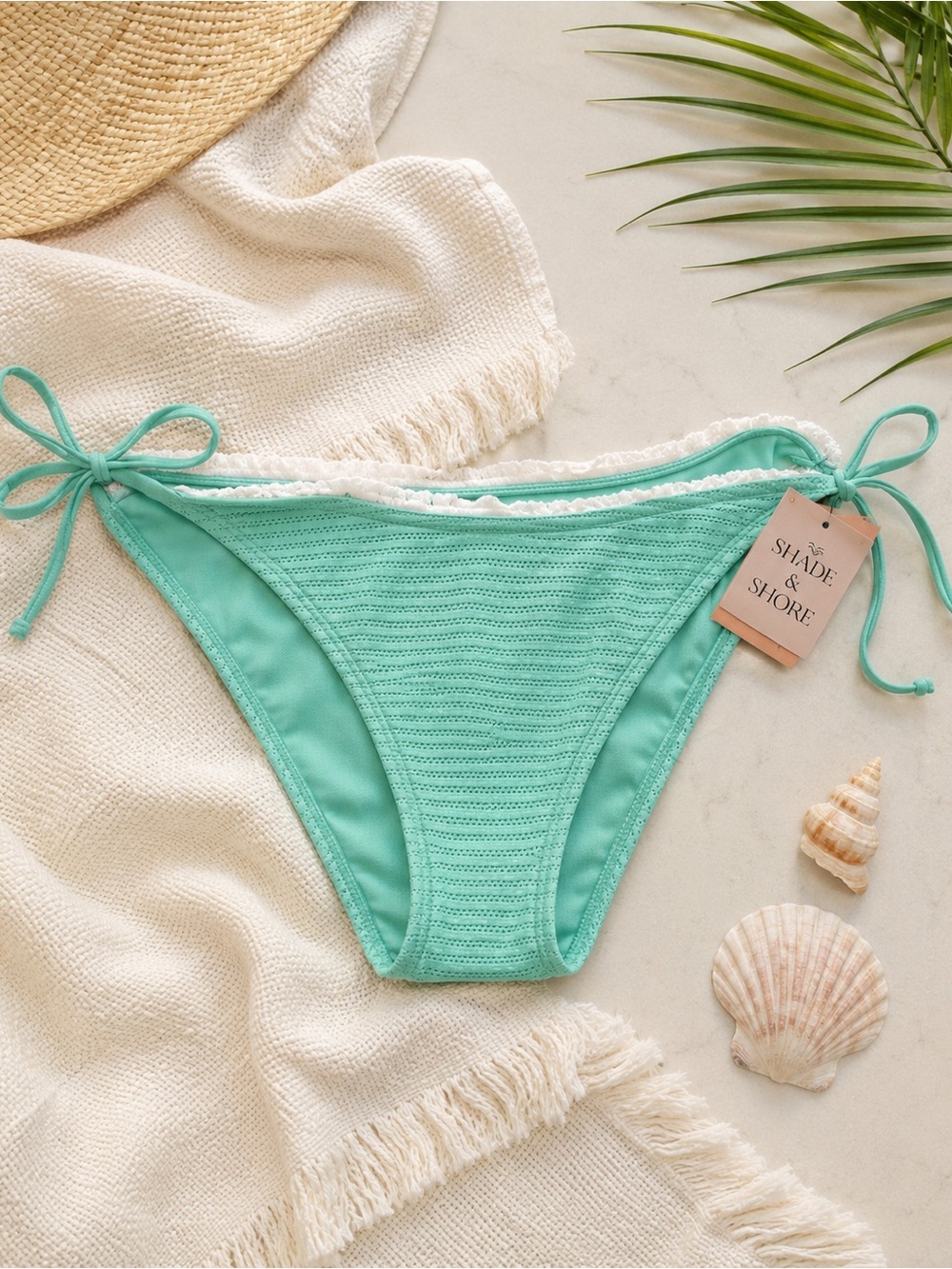 Shade & Shore Mint Green Ruffle Tie Side Bikini Bottom XL NWT
